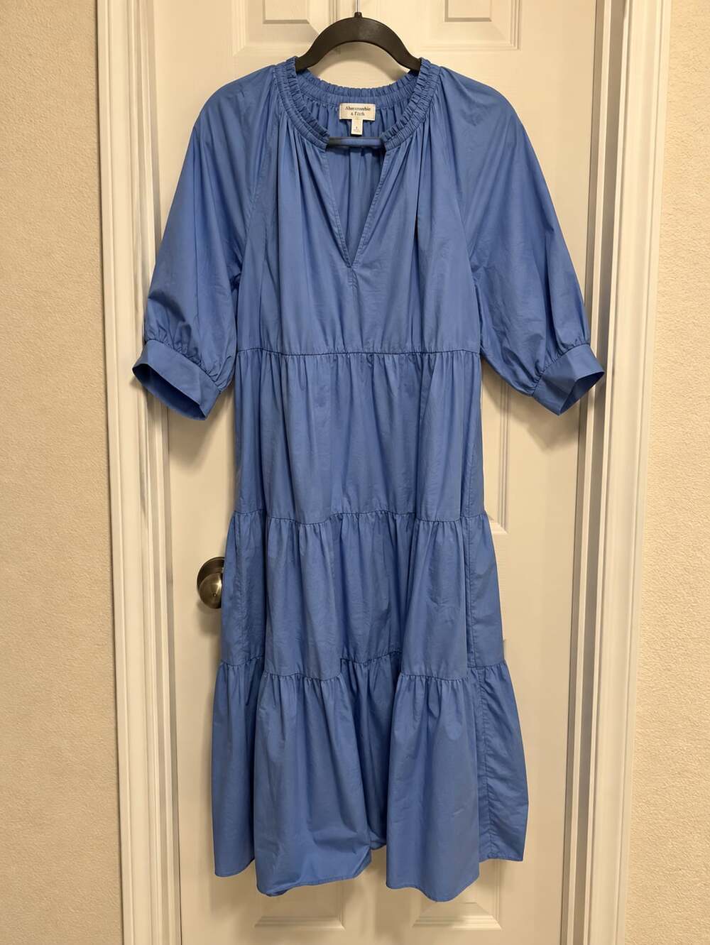 Ashina Aya The Drop Blue Tiered Midi Dress Size XL Puff Sleeve